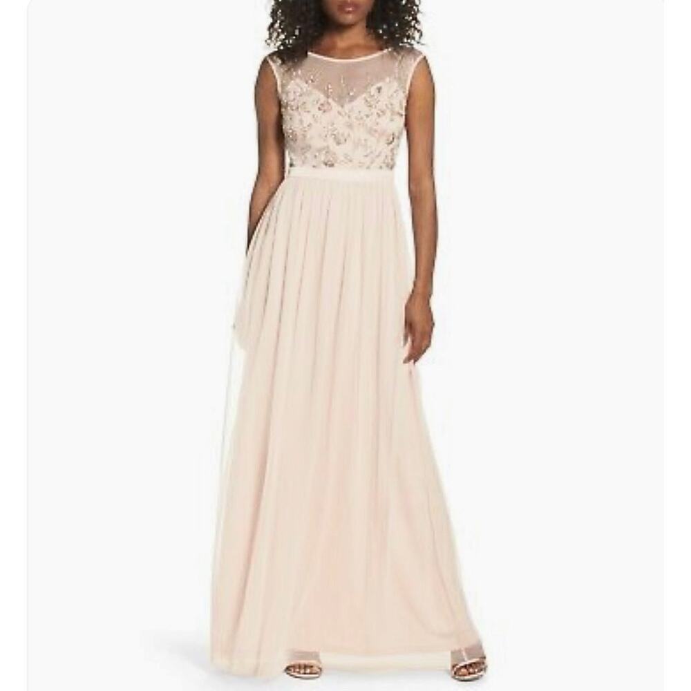 ADRIANNA PAPELL BEADED MESH GOWN FORMAL MAXI DRESS NEW WITH TAGS WOMEN SIZE 2/S
